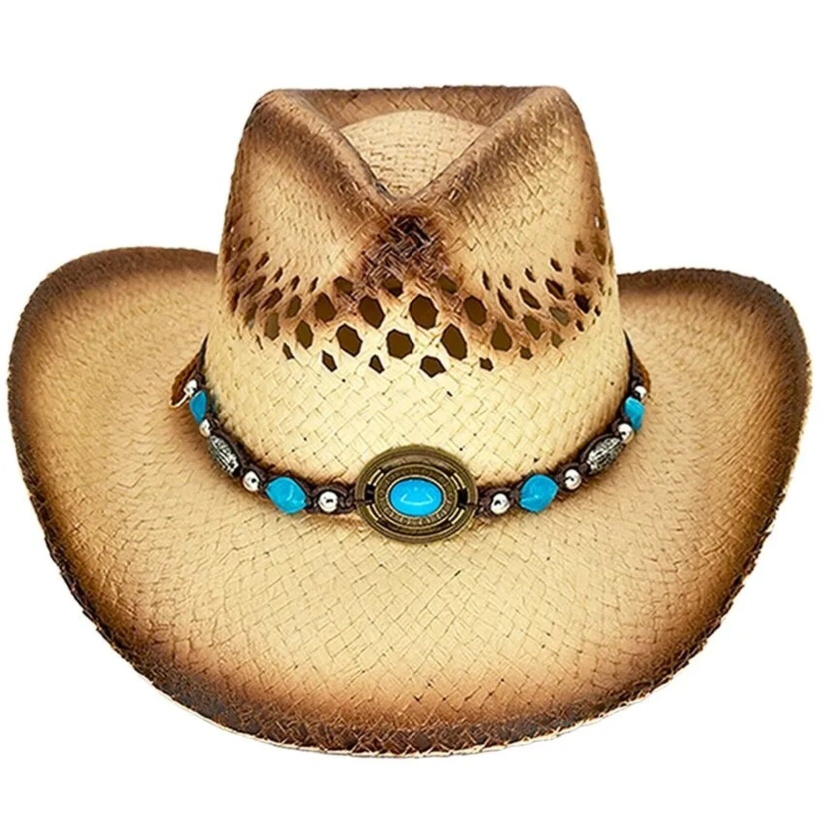 Buy4Store Buy 4 Store Brown Beaded Straw Hat 08993