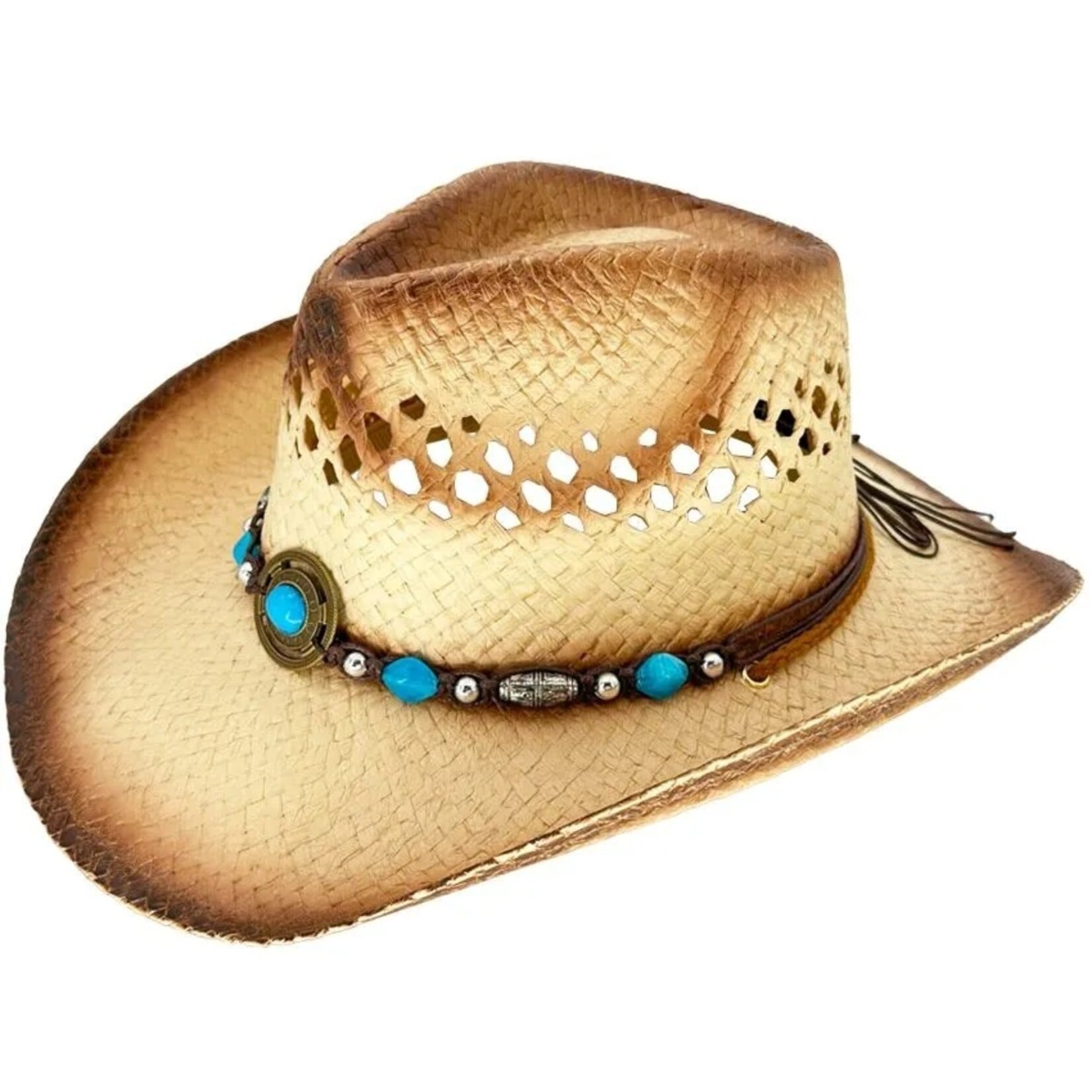 Buy4Store Buy 4 Store Brown Beaded Straw Hat 08993