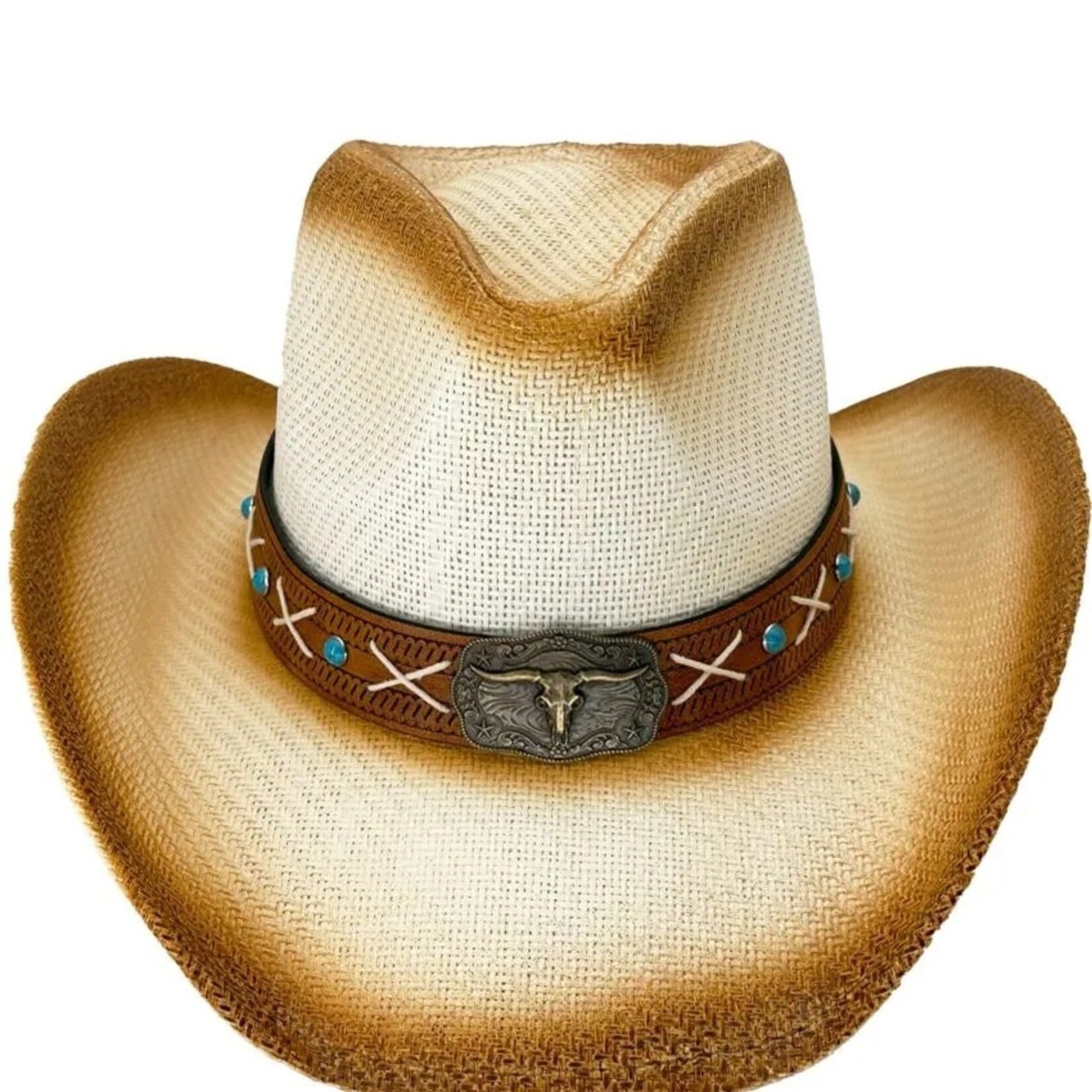 Buy4Store Buy 4 Store Brown/Tan Long Horn Straw Hat 12847 _++