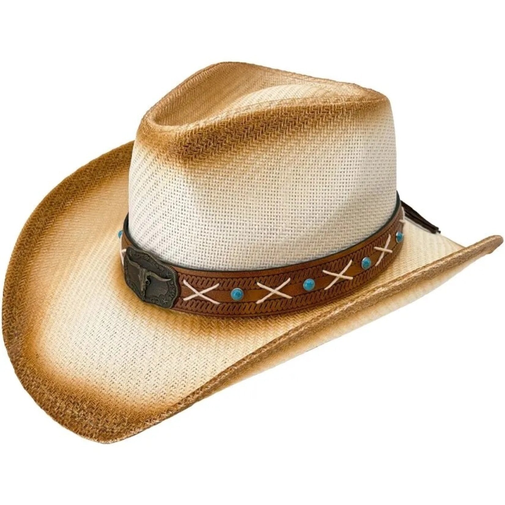 Buy4Store Buy 4 Store Brown/Tan Long Horn Straw Hat 12847 _++