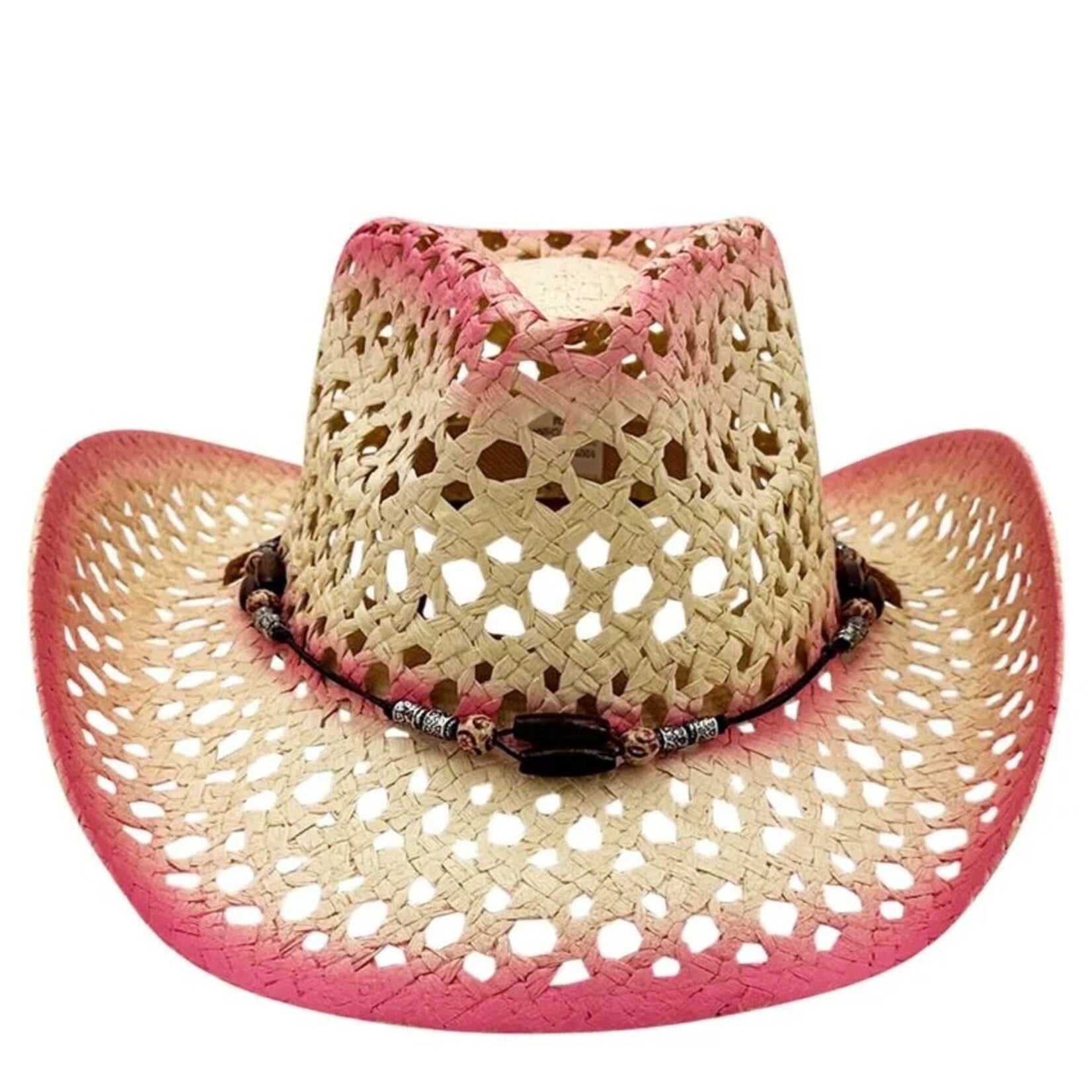Buy4Store Buy 4 Store Pink/Tan Straw Cowboy Hat 08132