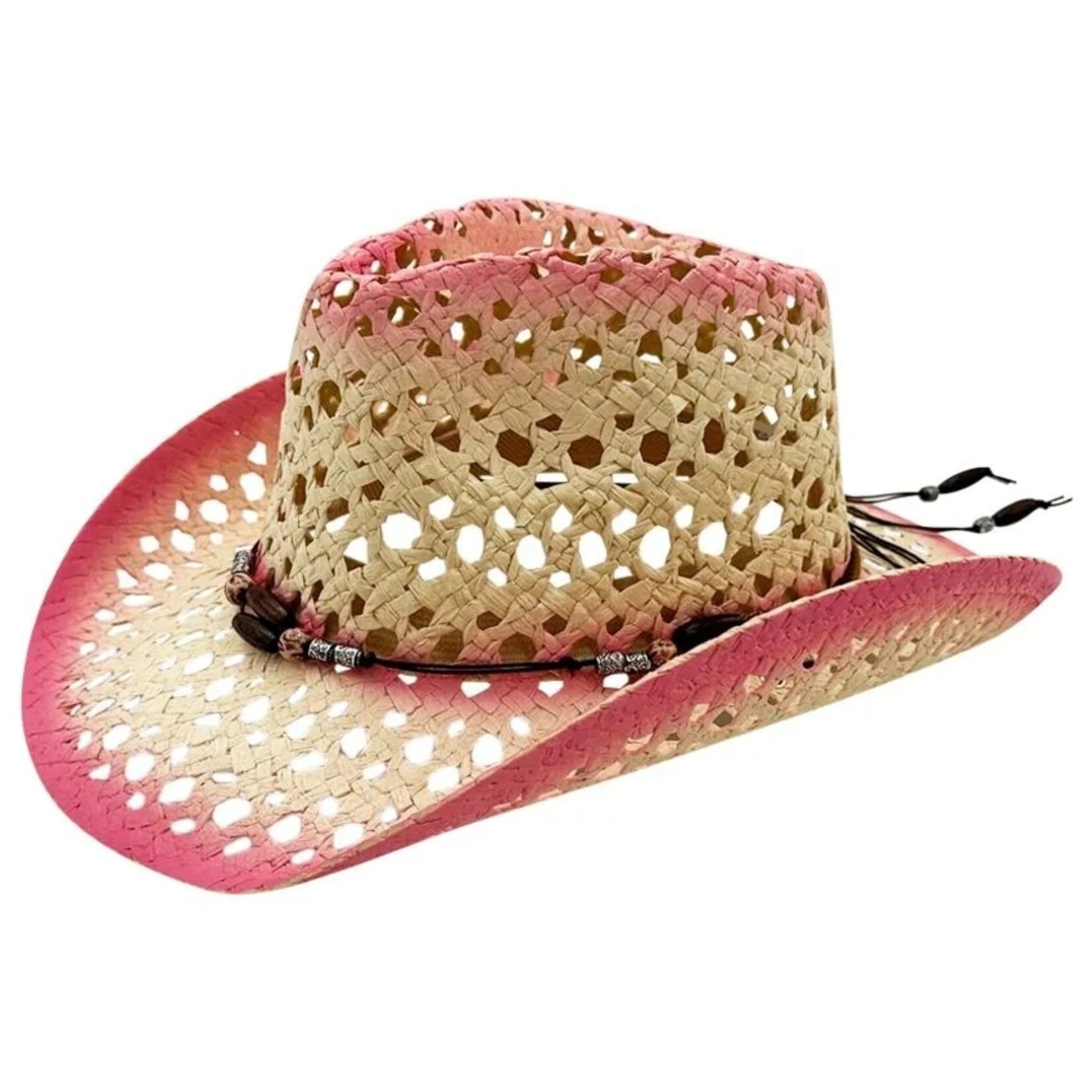Buy4Store Buy 4 Store Pink/Tan Straw Cowboy Hat 08132