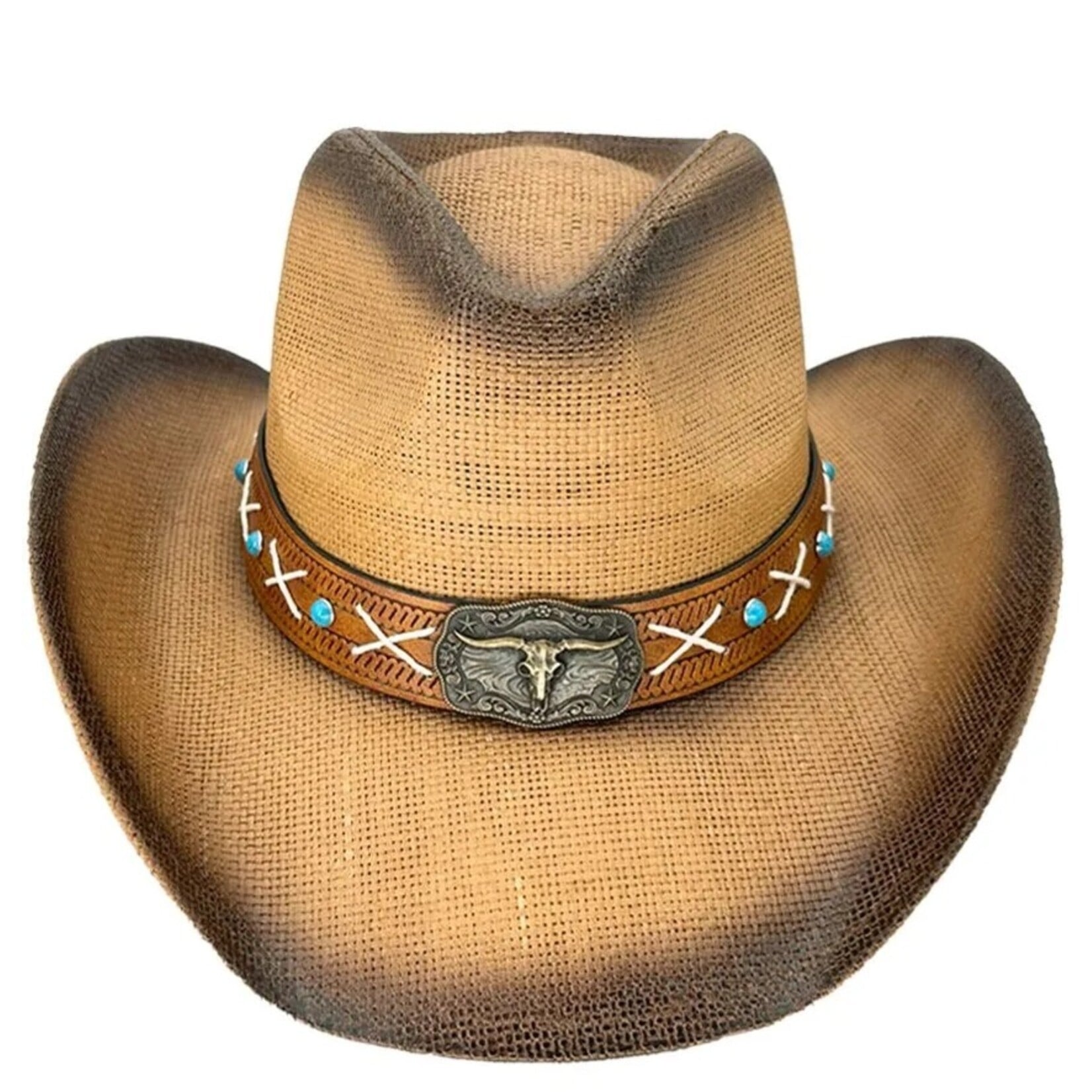 Buy4Store Buy 4 Store Brown Log Horn Straw Cowboy Hat 12837