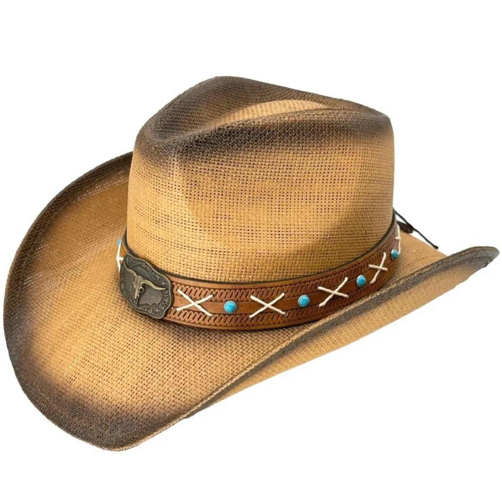 Buy4Store Buy 4 Store Brown Log Horn Straw Cowboy Hat 12837