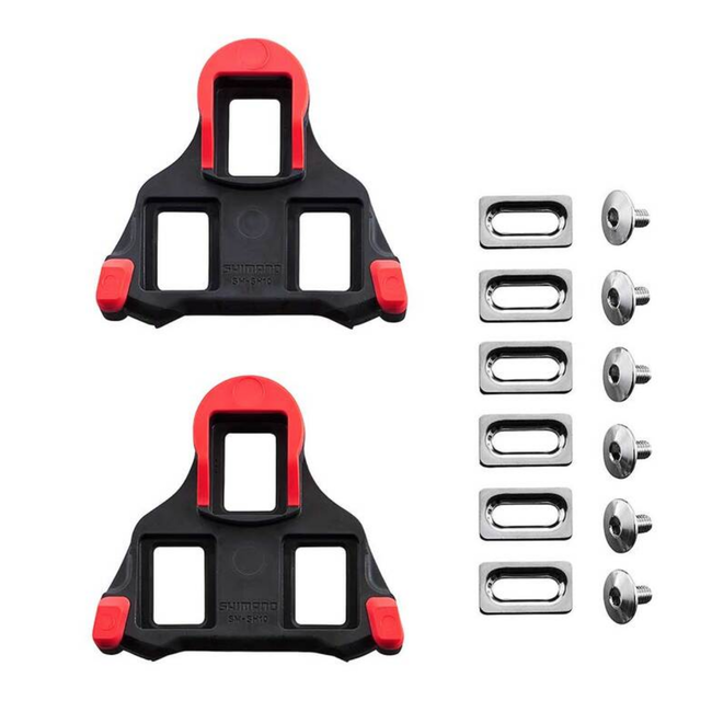 Shimano Pedal Cleats, Shimano SPD SL SM-SH10, Road, 0 degree Float, Black & Red
