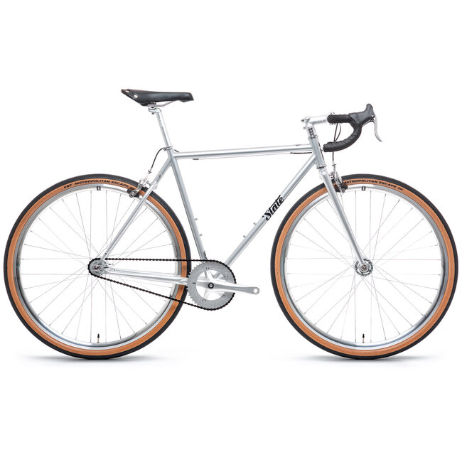 State Bicycle Co. 4130 Vélo à Pignon Fixe / Monovitesse, Guidon de Route, Argent Satiné