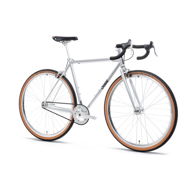 State Bicycle Co. 4130 Fixed Gear / Single Speed Bike, Drop Bars, Satin Silver