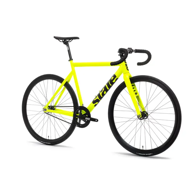 State Bicycle Co. 6061 Black Label v3, Vélo de piste à pignon fixe, Guidon de route, Jaune Volt / Noir