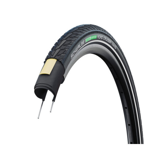 Schwalbe Schwalbe Road Cruiser Tire 700 x 35c (37-622), Black w/Reflective Strip, Green Compound, K-Guard, SBC, Wire