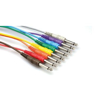 Hosa Patch Cables, 1/4”, Mono (Unbalanced), Multicolor, 12”, 8pk