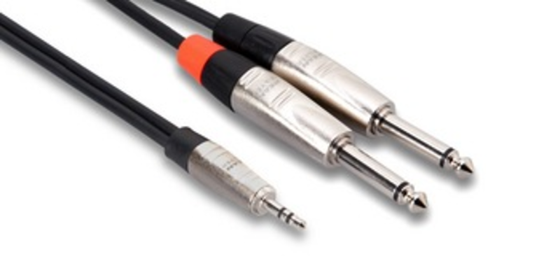 Hosa Pro Cable, 3.5mm Stereo to Dual 1/4" Mono, 10ft