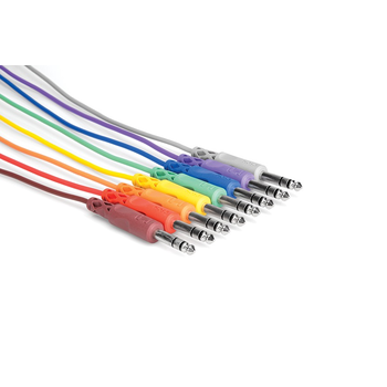 Hosa Patch Cables, 1/4”, Stereo (Balanced), Multicolor, 12", 8pk