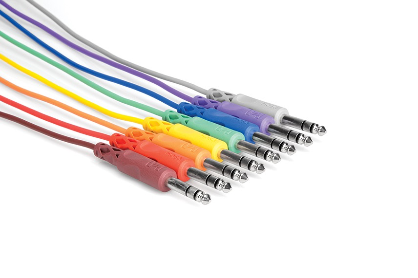 Hosa Patch Cables, 1/4”, Stereo (Balanced), Multicolor, 12", 8pk