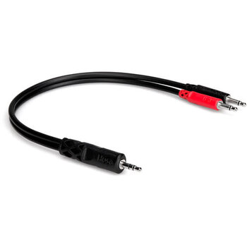 Hosa Y-Cable, 3.5mm Stereo Male to Dual 3.5mm Mono Male, 12"