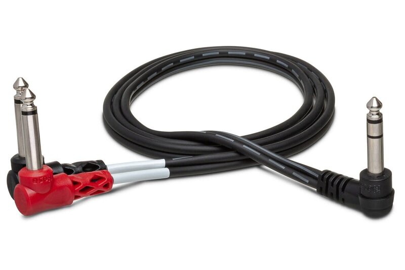 Hosa Cable, Right-Angle 1/4" Stereo to Right-Angle Dual 1/4" Mono, 10ft