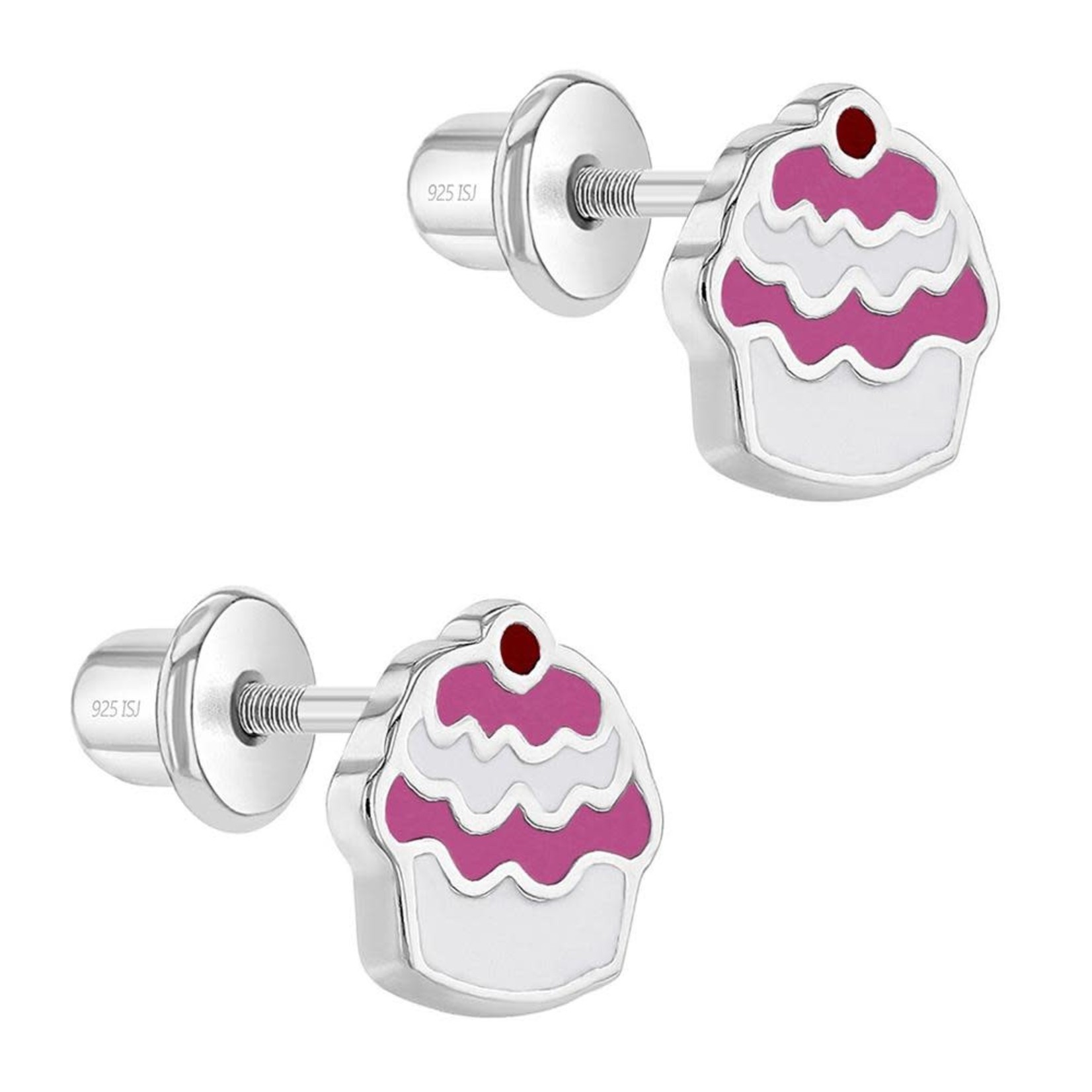 In Season Jewelry Sterling Silver Enamel Cupcake Earrings Screw Back