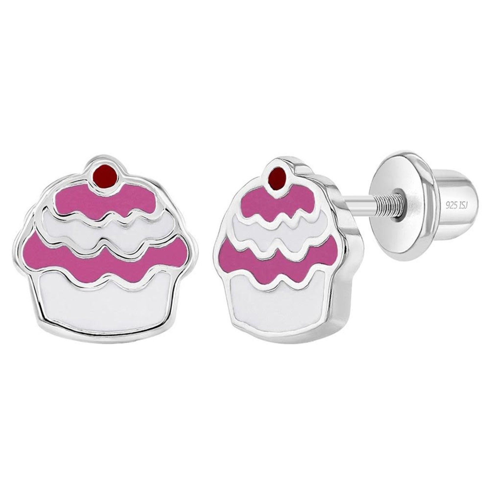 In Season Jewelry Sterling Silver Enamel Cupcake Earrings Screw Back