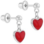 In Season Jewelry Sterling Silver Red Enamel Heart Dangle Screw Back Stud Earrings