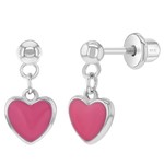 In Season Jewelry Silver Pink Enamel Heart Dangle Screw Back Stud Earrings