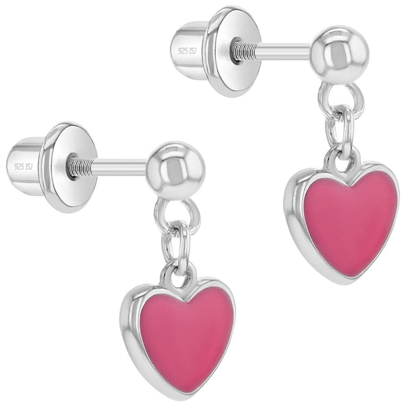 In Season Jewelry Sterling Silver Pink Enamel Heart Dangle Screw Back Stud Earrings