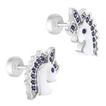 In Season Jewelry .925 Enamel & Purple CZ Magical Unicorn Earrings