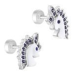In Season Jewelry Sterling Silver Enamel & Purple CZ Magical Unicorn Earrings