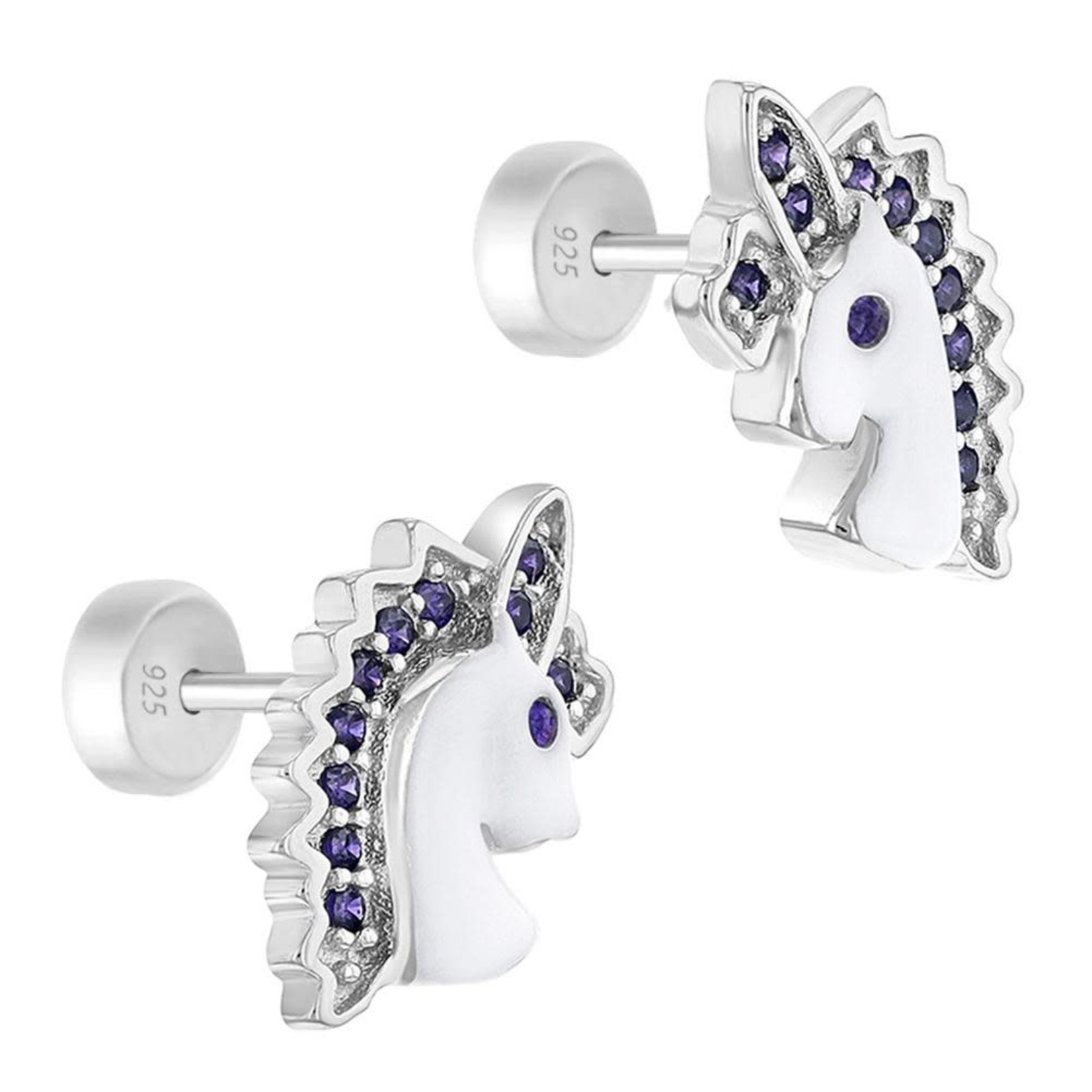 In Season Jewelry .925 Enamel & Purple CZ Magical Unicorn Earrings