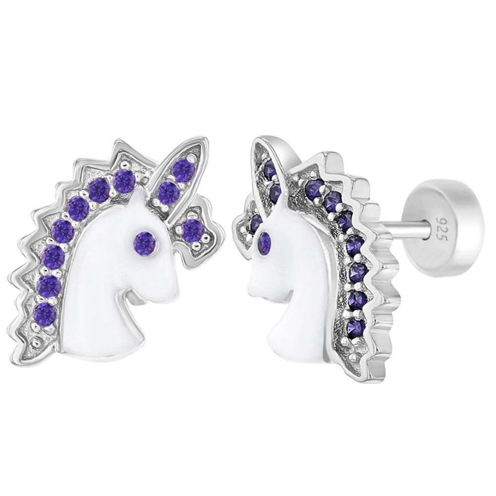 In Season Jewelry .925 Enamel & Purple CZ Magical Unicorn Earrings