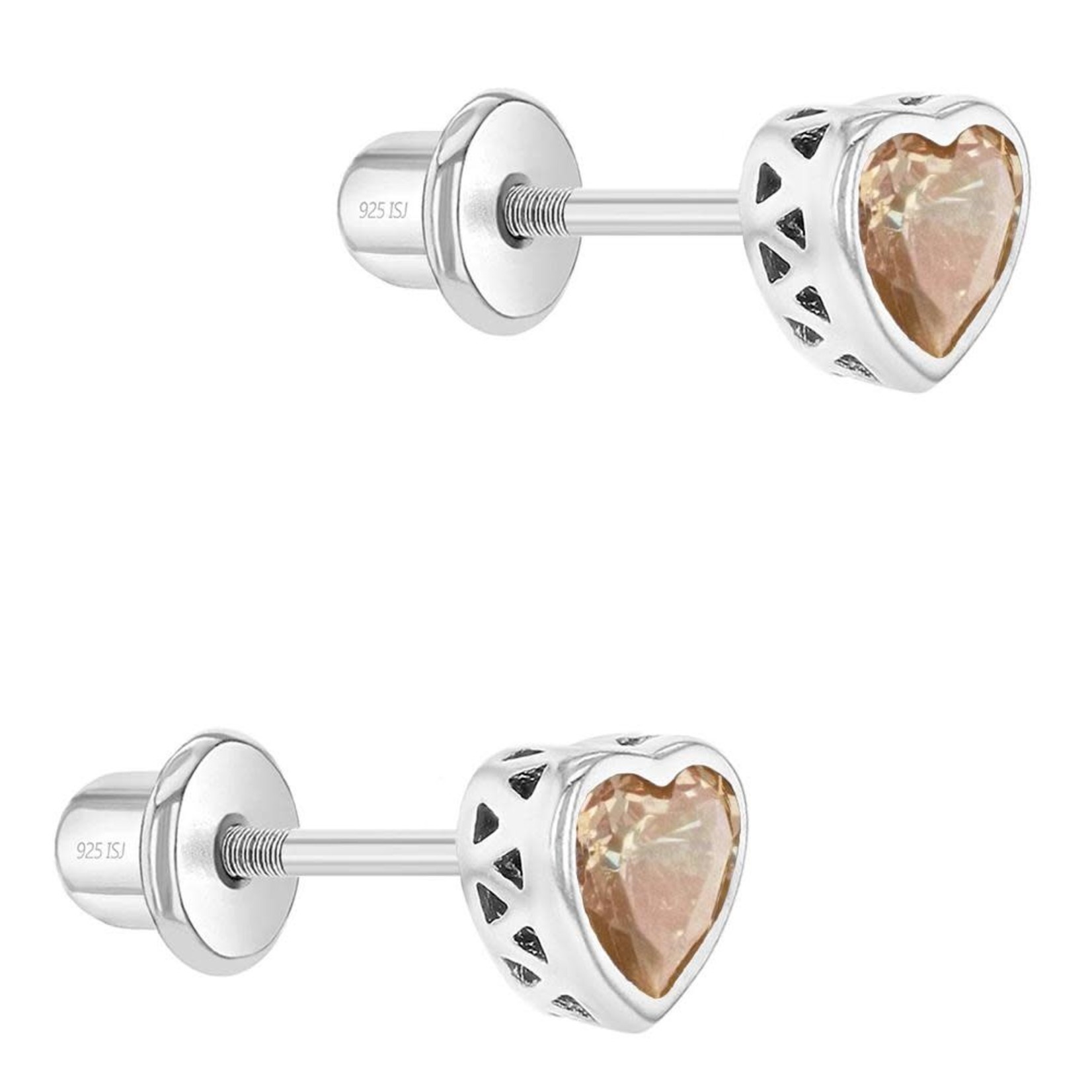 In Season Jewelry Sterling Silver CZ Birthstone Bezel Heart Screw Back Stud Earrings