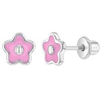 In Season Jewelry Sterling Silver 6mm Pink Enamel Flower Earrings