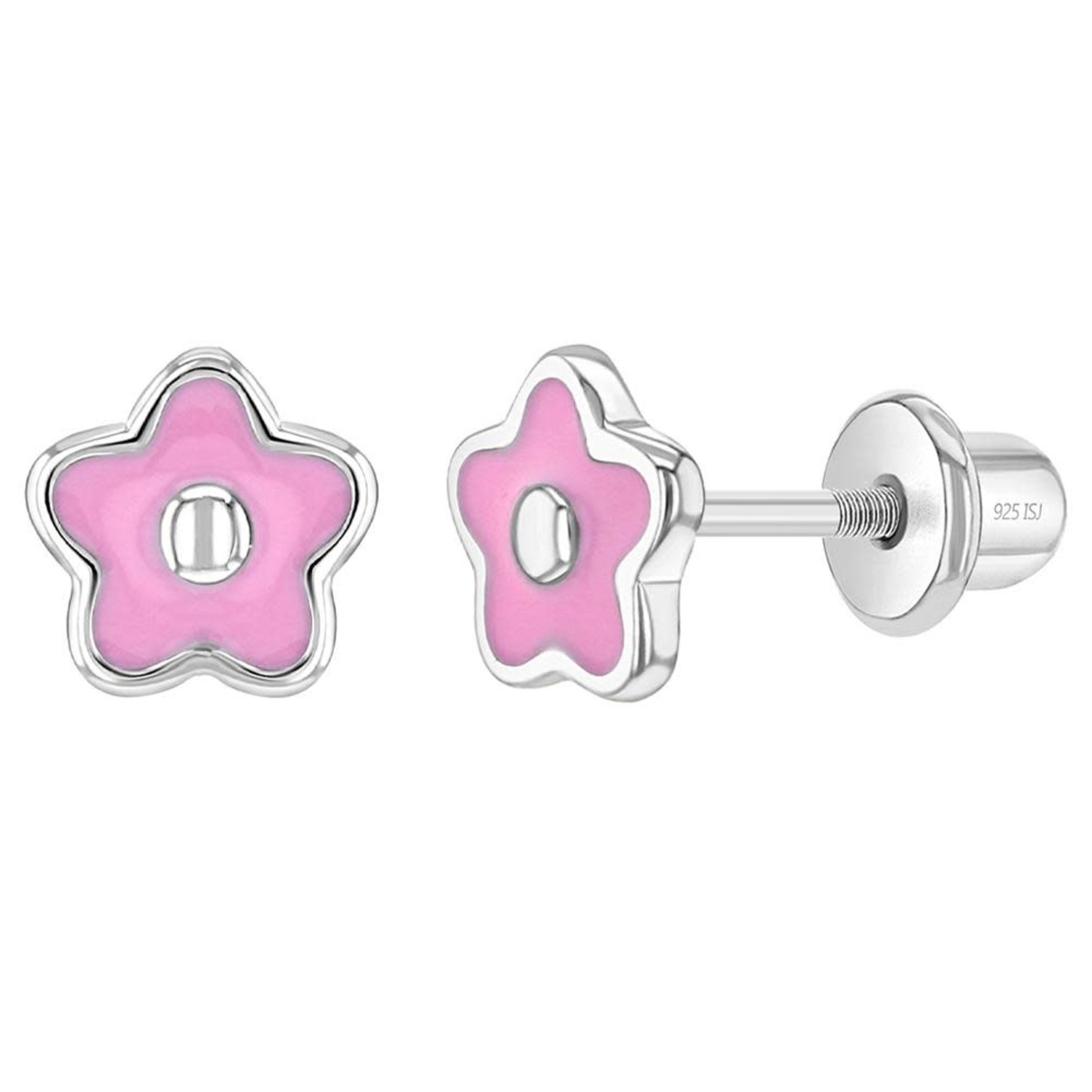 In Season Jewelry Sterling Silver 6mm Pink Enamel Flower Earrings