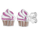 In Season Jewelry .925 Pink Enamel Sweet Cupcake Stud Earrings