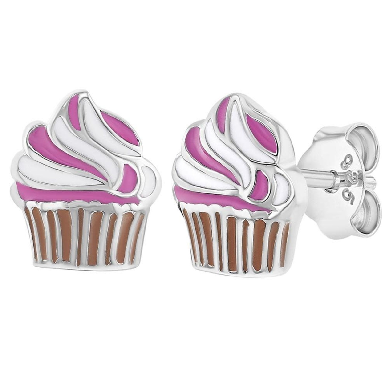 In Season Jewelry Sterling Silver Pink Enamel Sweet Cupcake Stud Earrings