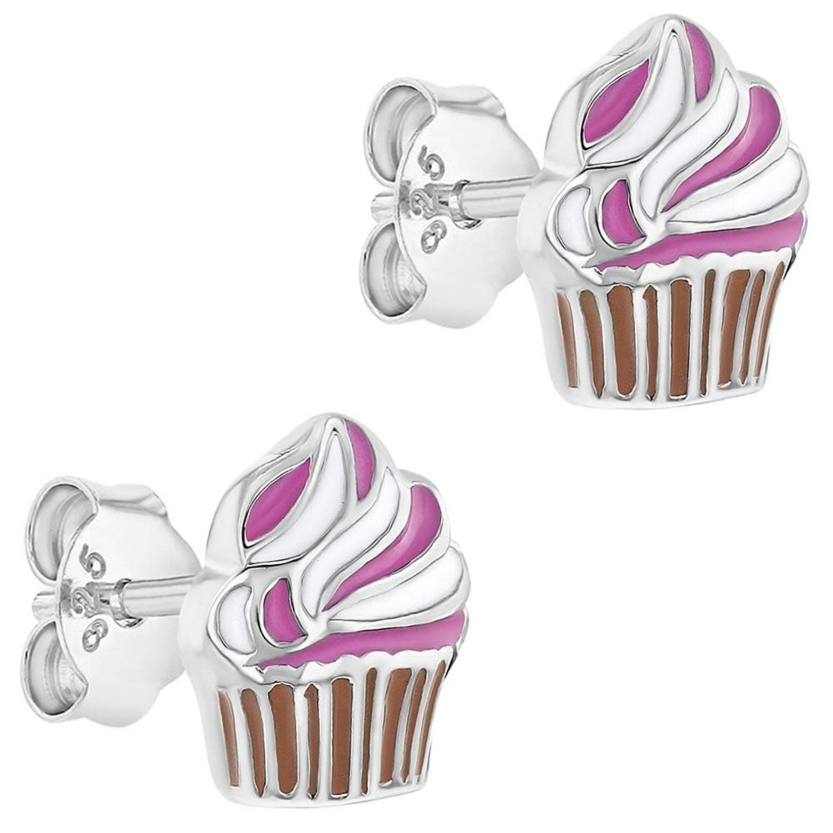 In Season Jewelry .925 Pink Enamel Sweet Cupcake Stud Earrings