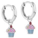 In Season Jewelry Sterling Silver Multicolor Enamel Cupcake Dangle Hoop Earrings