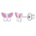In Season Jewelry Sterling Silver Pink Enamel Butterfly Screw Back Earrings