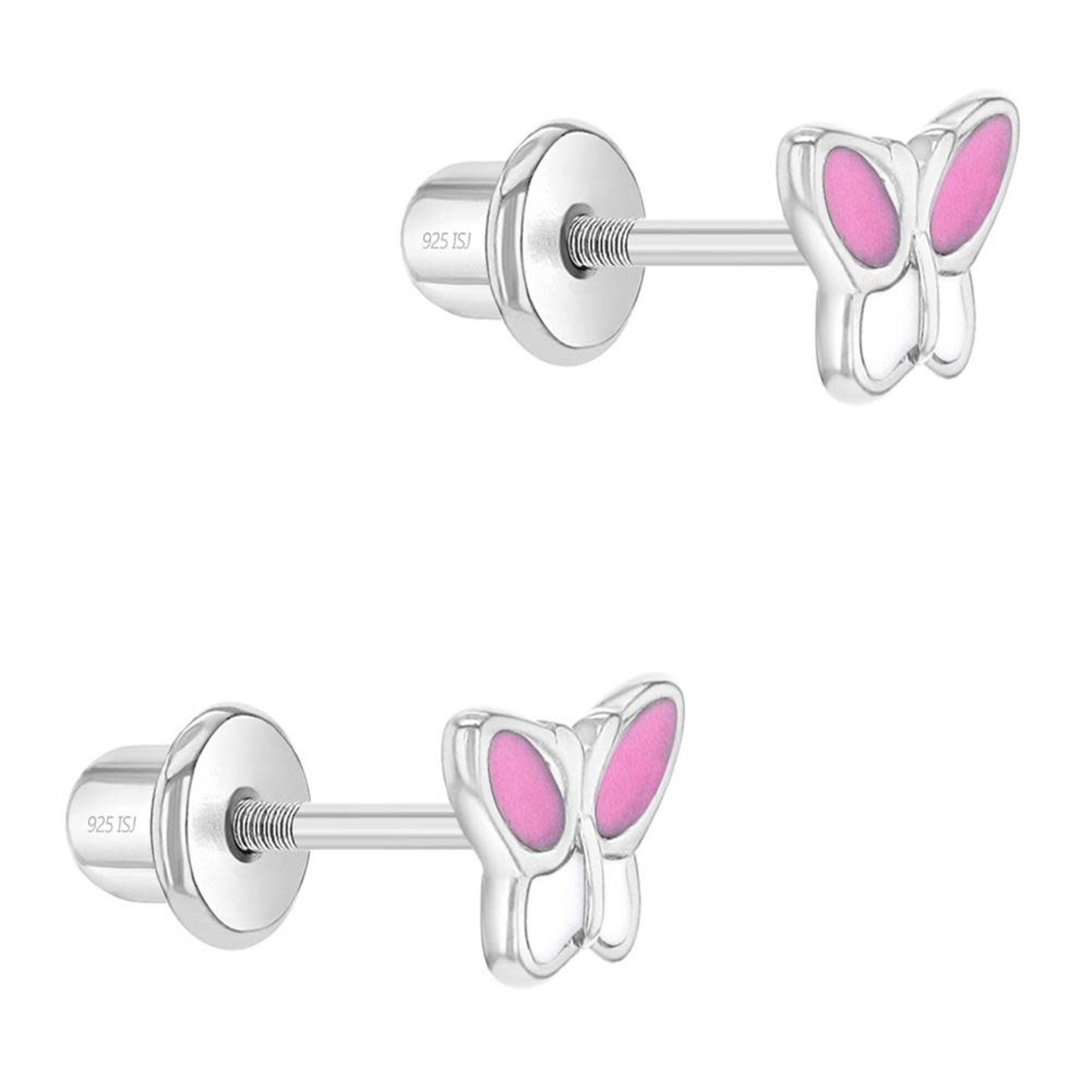 In Season Jewelry Sterling Silver Pink Enamel Butterfly Screw Back Earrings