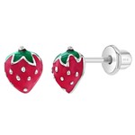 In Season Jewelry Sterling Silver Red Enamel Strawberry Fruit Stud Earrings