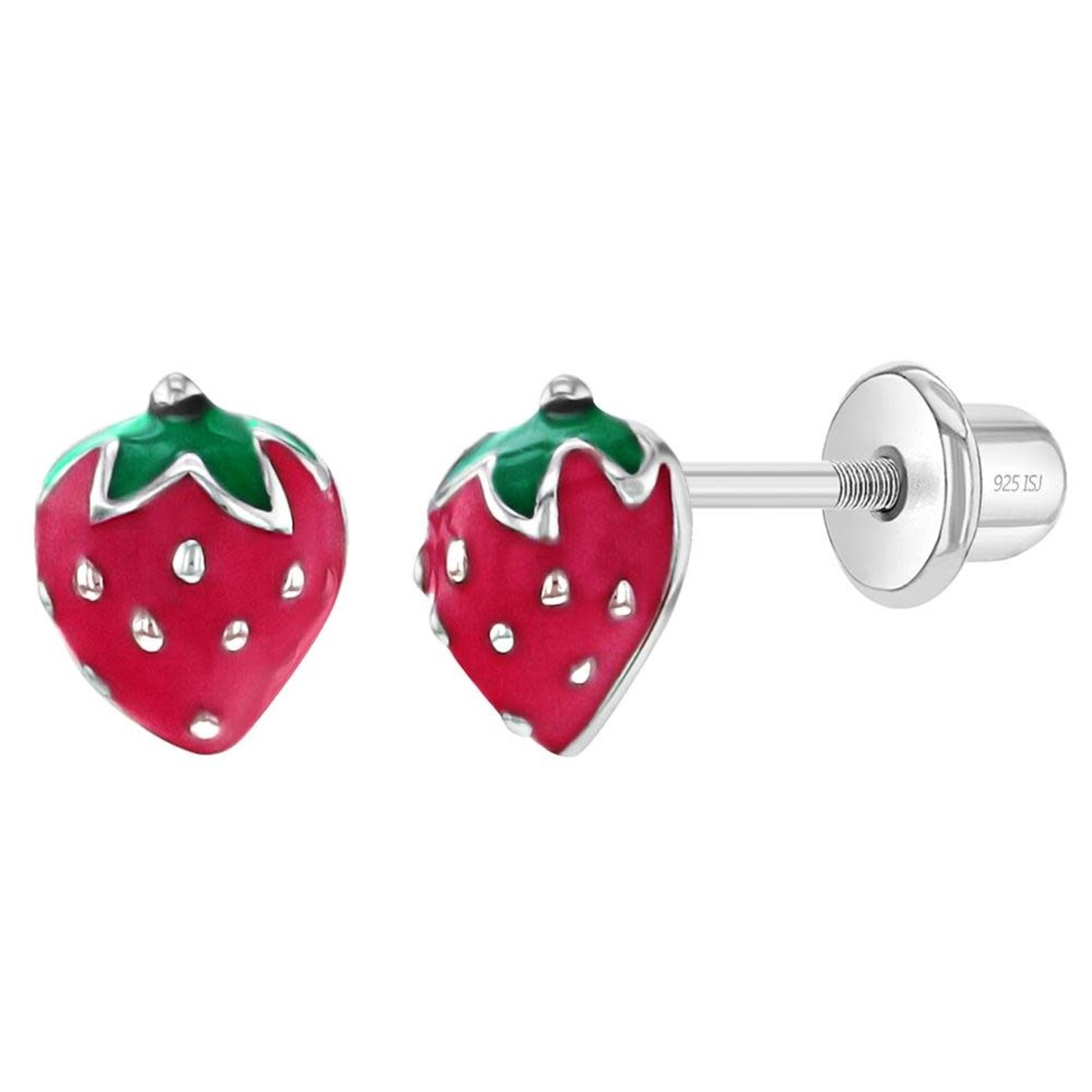 In Season Jewelry Sterling Silver Red Enamel Strawberry Fruit Stud Earrings