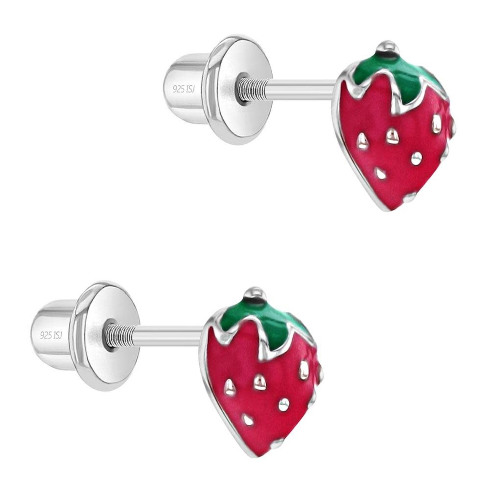 In Season Jewelry Sterling Silver Red Enamel Strawberry Fruit Stud Earrings