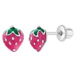 In Season Jewelry Sterling Silver Pink Enamel Strawberry Fruit Stud Earrings