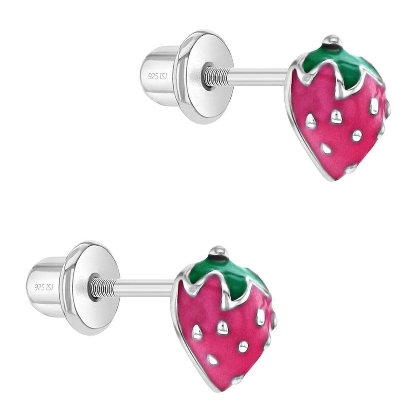 In Season Jewelry Sterling Silver Pink Enamel Strawberry Fruit Stud Earrings