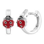 In Season Jewelry Sterling Silver Red & Black Enamel Ladybug Huggie Hoop Earrings