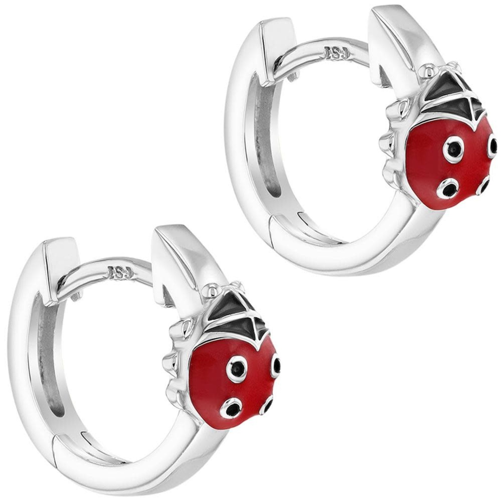 In Season Jewelry Sterling Silver Red & Black Enamel Ladybug Huggie Hoop Earrings