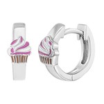 In Season Jewelry .925 Cute Enamel Cupcake Hoop Huggie Earrings