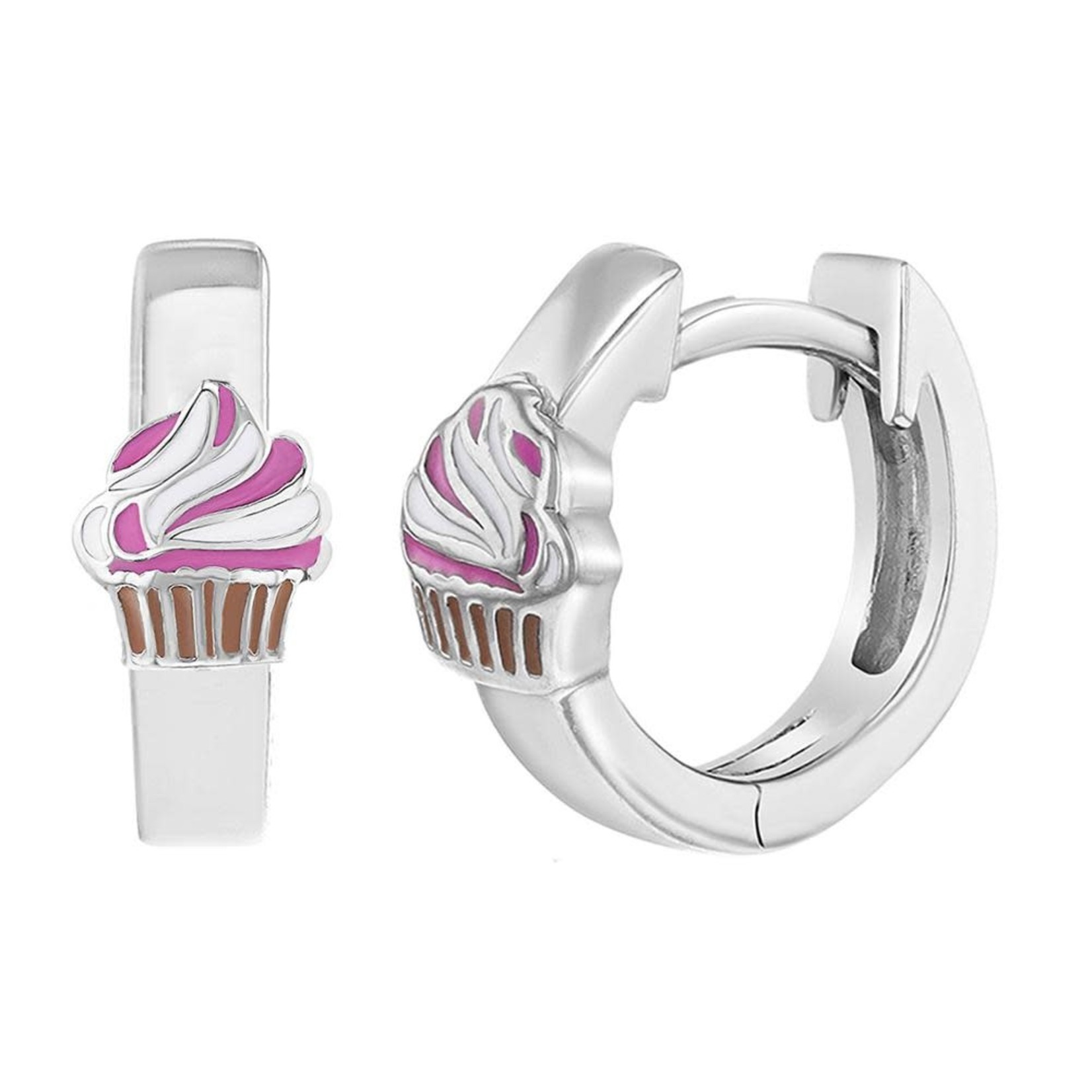 In Season Jewelry Sterling Silver Cute Enamel Cupcake Hoop Huggie Earrings