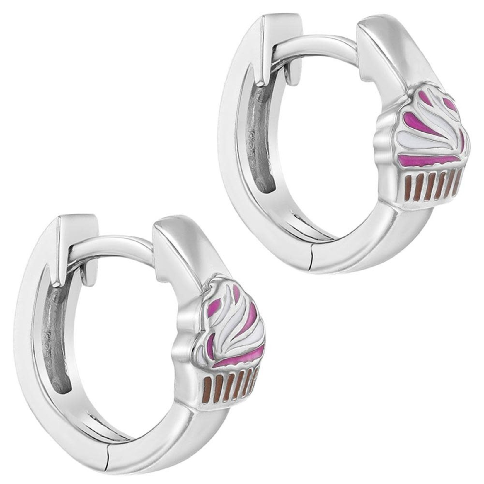 In Season Jewelry .925 Cute Enamel Cupcake Hoop Huggie Earrings