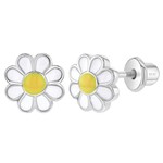 In Season Jewelry .925 Yellow Enamel Daisy Flower Safety Screw Back Earrings