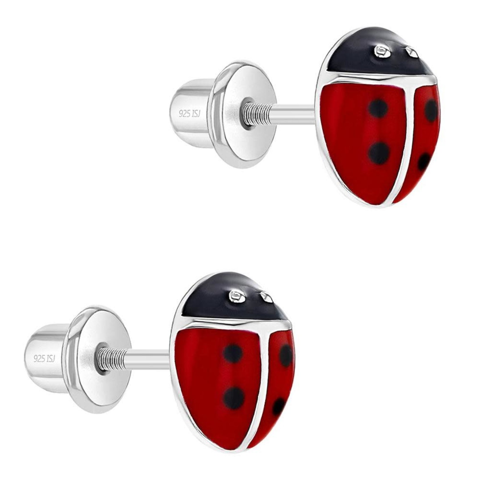 In Season Jewelry Sterling Silver Enamel Ladybug Screw Back Earrings