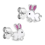 In Season Jewelry Silver White & Pink Enamel Bunny Stud Earrings